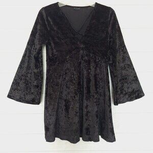 Black Long Top Size Small Flare Sleeves Velvet Rock Goth